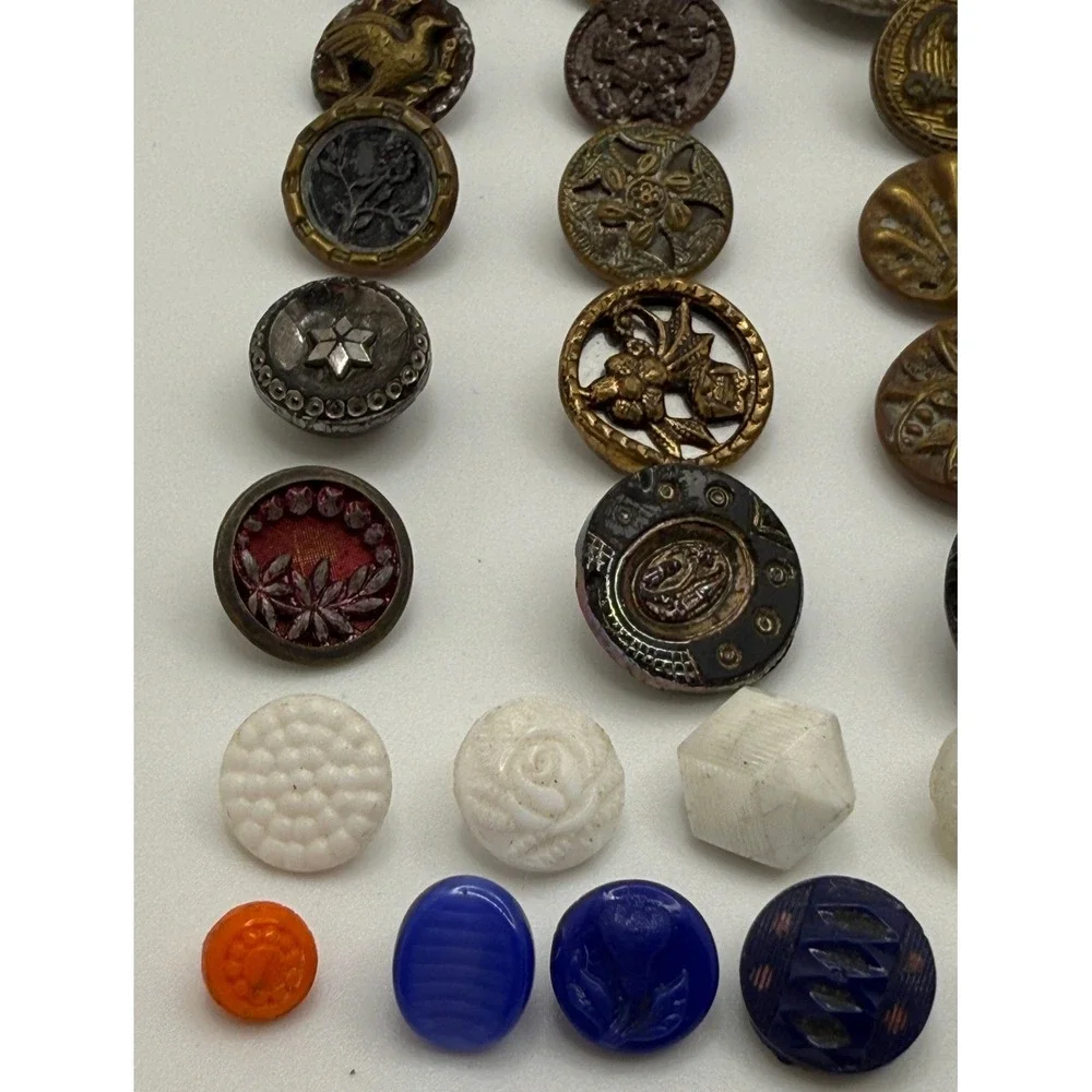Vintage and Antique Button Lot Mixed Materials Brass Glass Military 60+ Pieces